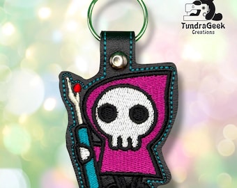 Seam Reaper Keychain | Embroidered Vinyl Charm | Funny Sewing Gift | Alaska Made