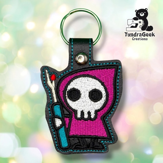 Seam Reaper Keychain | Embroidered Vinyl Charm | Funny Sewing Gift | Alaska Made