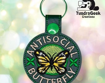 Antisocial Butterfly Embroidered Keychain - Funny Introvert Gift