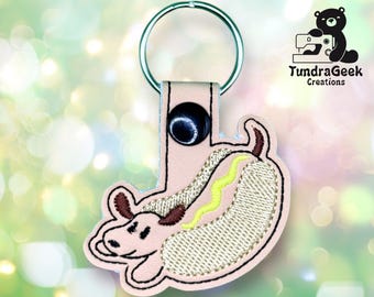 Hot Dog Weenie Embroidered Vinyl Keychain
