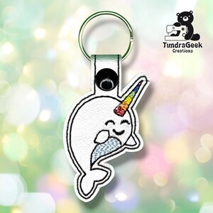 Rainbow Narwhal Keychain | Embroidered Vinyl Charm | Whimsical Sea Creature Gift | Alaska Made