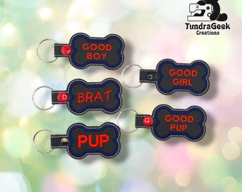 Pup Bone Keychain | Embroidered Vinyl Keychain | Pup Play Accessory | Pup Pride Gear | Dog Bone Keychain
