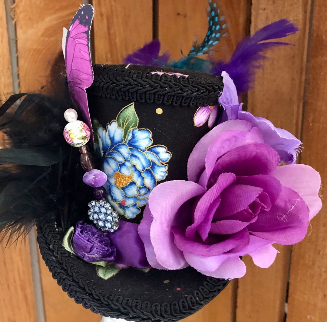 Purple & Black Tea Top Hat, Tea Party Hat, Derby Hat, Party Hat, Garden