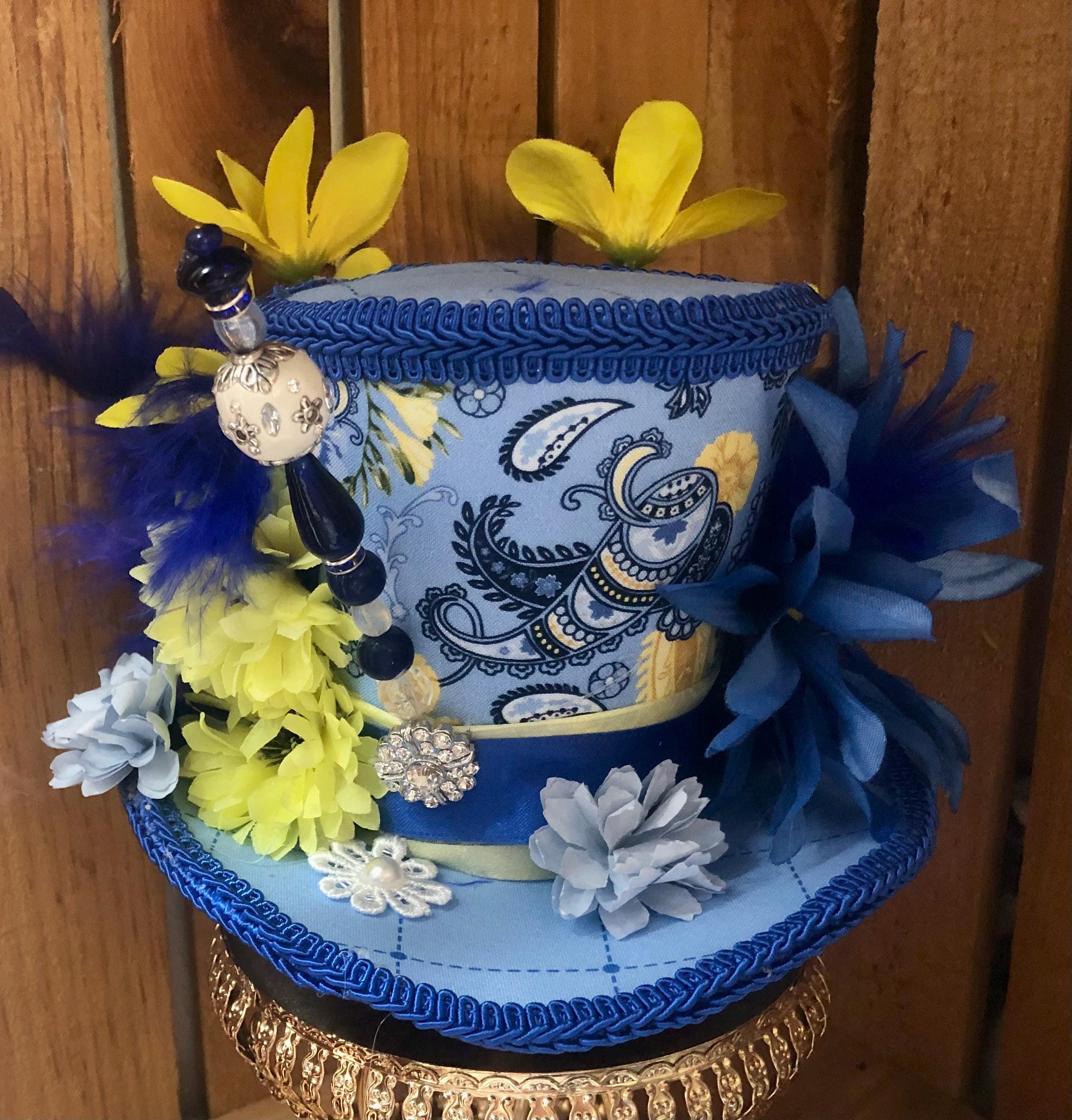 Blue & Yellow Floral Tea Party Top Hat Fascinator - Etsy display picture 2
