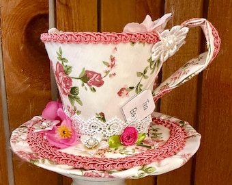 Floral Teacup Fascinator Hat:  Tea Party Accessory