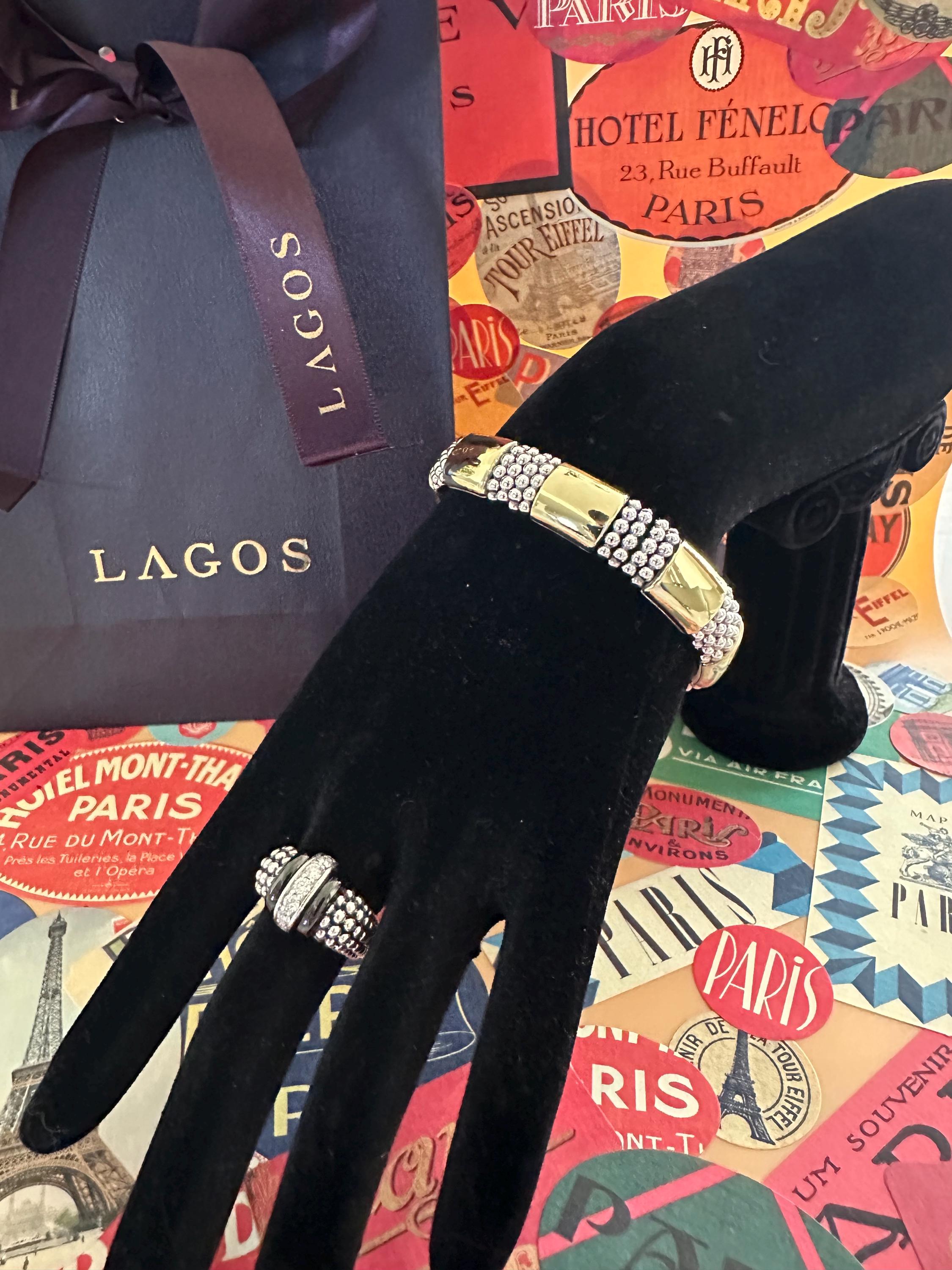 Lagos 18k gold a silver caviar bracelet.
