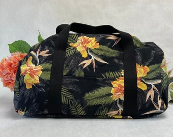 Black Flower Carry On Overnight Bag