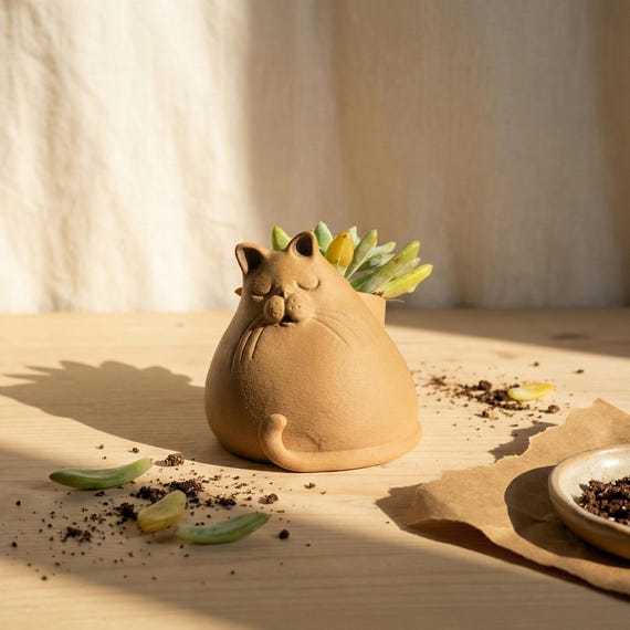 Sleeping Cat Planter | Cute Succulent Pot | Unique Gift for Cat Lovers & Home Decor Fans