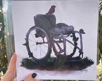 Wheelchair in nature watercolor style print