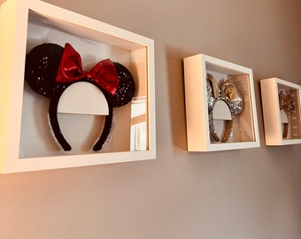 Disney Ears Glass Display, Minnie Ears wall holder, Disney Decor, Mickey Minnie Ears Frame