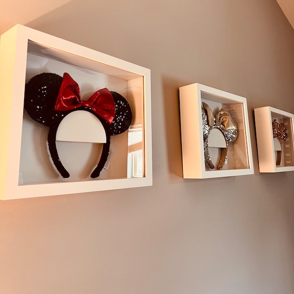 Disney Ears Glass Display, Minnie Ears wall holder, Disney Decor, Mickey Minnie Ears Frame