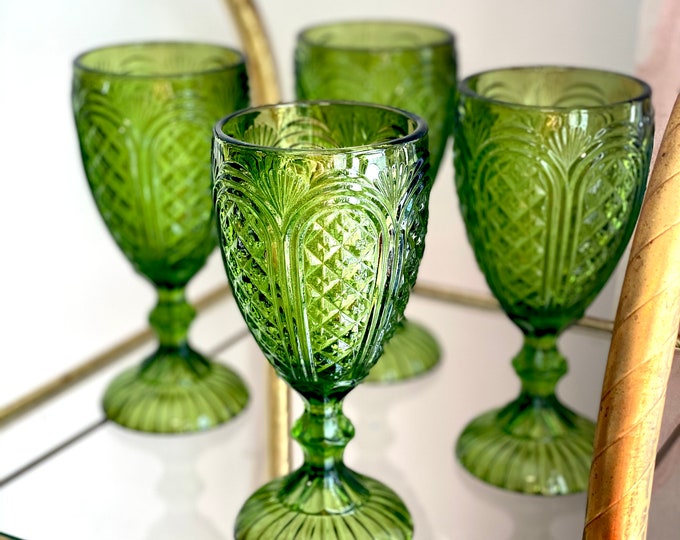 Vintage Green Goblets Wine Glasses Etsy