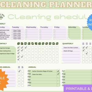 Master Cleaning Checklist & Planner | Editable Cleaning Checklist | Printable Cleaning Schedule | Daily, Weekly, Monthly Cleaning Checklist