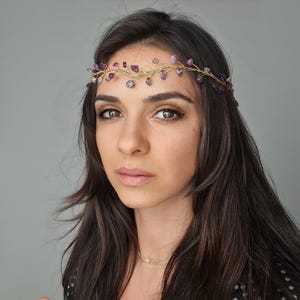Elven Crystal Crown Rose Quartz & Green Aventurine | Fairy Headpiece for Forehead | Handmade Wire Wrapped Copper Tiara | Cosplay