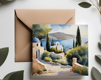Greek Island Greeting Cards / Birthday Card Set / Size 5.9x5.9 inch folded / White Inside / Thank you Card / Santorini Cards