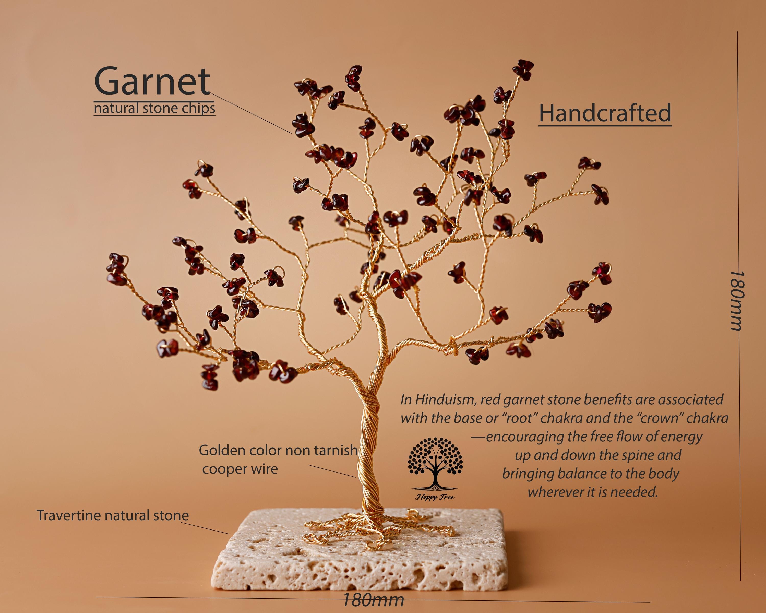 Albero della vita in cristallo di granato / Albero dell'amore in pietra naturale / Albero genealogico / Decorazione in cristallo zen / Attrae amore / Regalo per ufficio / Regalo di anniversario /