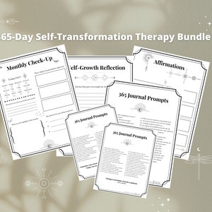 365-Dagen Therapiebundel incl. 365 intensieve dagboekaanwijzingen, 12 maandelijkse reflectiewerkbladen waarin dankbaarheid, zelfgroei en genezing worden geoefend