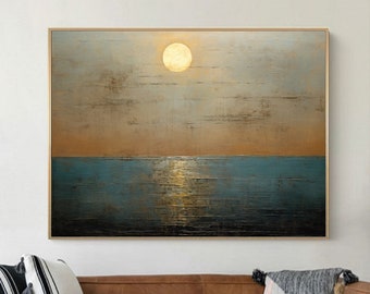 Large Sea Horizon Painting Sunrise Abstract Painting Original Ocean Wall Art Blue Sea Canvas Art Blue Abstract Painting Sky Abstract Art