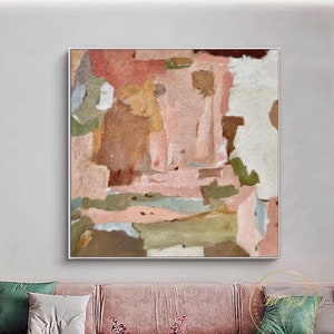 Pink Abstract Painting Large Abstract Painting Multicolor Wall Art Pink Textured Art Beige Abstract Art Modern Wall Painting Pink Canvas Art