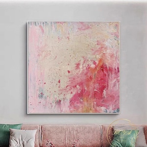 Original Abstract Painting Pink Wall Art Large Pink Texture Painting Pink Abstract Painting Beige Canvas Art Modern Beige Wall Painting