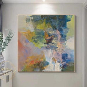 Original grüne Leinwand Malerei grüne abstrakte Malerei grüne Wand Kunst Blumen abstrakte Malerei grüne abstrakte Kunst mehrfarbige Wandmalerei