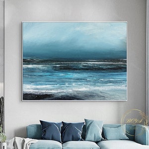 Blue Ocean Abstract Painting Large Seascape Oil Painting Original Sea Wave Painting Blue Sea Painting Ocean Abstract Art Blue Texture Art