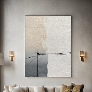 Wabi Sabi Wall Art Boho Wall Art Beige Abstract Wall Painting Large Dark Beige Textured Art Beige Black Line Abstract Painting