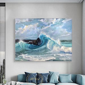 Blue Ocean Abstract Painting Large Seascape Wall Art Ocean Waves Painting Sea Abstract Art Original Blue Texture Art White Sea Wave Painting