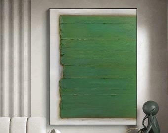 Green Abstract Oil Painting Green Minimalist Painting Thick Texture Painting Large Green Wall Art Green Canvas Painting Green Texture Art