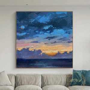 Large Sky Abstract Art Original Blue Texture Painting Navy Blue ...