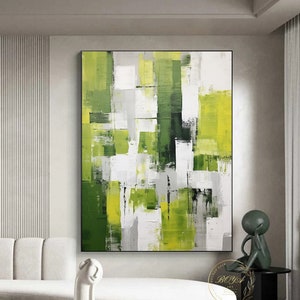 Lime Green Wall Art Original Green Abstract Painting White Textured Art Large Green Wall Art Minimalism Canvas Art Green Modern Painting
