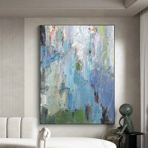 Large Blue Abstract Painting Original Green Oil Painting Modern Abstract Painting Blue Texture Art Purple Wall Painting Blue Canvas Wall Art