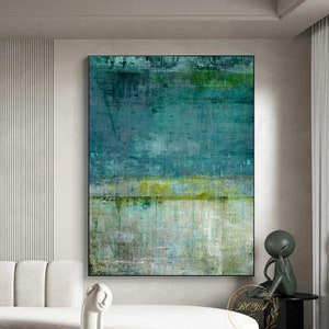 Large Green Oil Painting Original Green Canvas Painting Green Minimalist Wall Art Landscape Abstract Painting Green Modern Abstract Painting