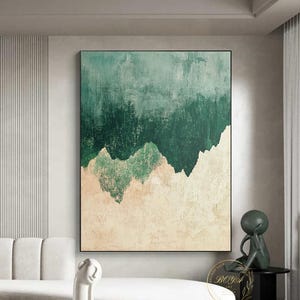 Large Green Minimalist Painting Green Abstract Art Beige Abstract Painting Green Textured Art Original Beige Canvas Art Wabi-Sabi Wall Art
