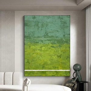 Green Minimalist Painting Large Green Wall Art Green Abstract Painting Green Canvas Painting Minimalist Wall Art White Line Art Gradient Art