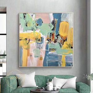 Multicolor Abstract Painting Green Abstract Art Green Textured Art Yellow Wall Painting Modern Abstract Art Blue Canvas Art Yellow Wall Art