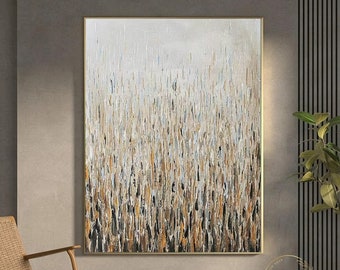 Large Beige Abstract Art Original Gold Oil Painting Leaf Abstract Painting on Canvas Yellow Modern Minimalist Art Beige Abstract Painting