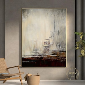 Large Beige Abstract Painting Original Brown Abstract Art Landscape Abstract Painting Minimalist Wall Painting Beige Canvas Wall Art