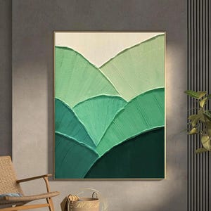 Minimalist Green Wall Art Large Green Textured Art Green Abstract Painting Green Leaves Painting Green Abstract Art 3D Textured Painting