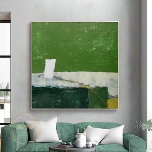 Large Square Painting Green Abstract Art Green Wall Painting Green Minimalist Abstract Painting Green Textured Art Landscape Abstract Art