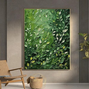 Green Leaves Wall Art Green Abstract Painting Large Knife Painting Green Textured Art Leaves Abstract Painting Modern Green Canvas Art