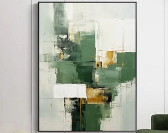 Large Textured Abstract Canvas Wall Art,Original Green Abstract Oil Painting,Minimalism Green Wall Art,Modern Canvas Wall Art for Home Decor