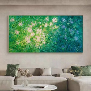 Large Green Abstract Painting Flower Wall Painting Green Textured Art Green Leaves Painting Green Abstract Painting Modern Wall Painting