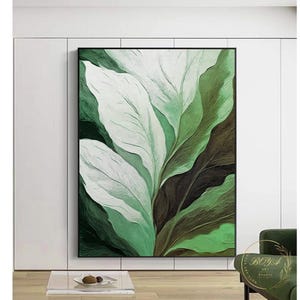 Arte de pared de hojas verdes Pintura abstracta verde Arte abstracto de hojas grandes Arte con textura verde Pintura abstracta de hojas Arte moderno de lienzo verde