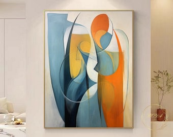 Orange Wall Art Blue Abstract Painting Figure Abstract Art Portrait Wall Painting Modern Wall Art Yellow Abstract Painting Large Canvas Art