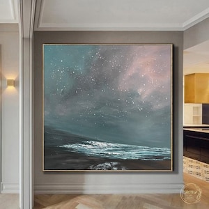 Original Seascape Painting Large Beach Abstract Painting Ocean Wave Painting Blue Sky Wall Art Sea Abstract Art Landscape Canvas Painting