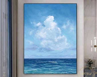 大きな抽象画 海 抽象的な海景 繊細なリビングルームの絵画 オリジナル