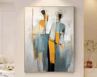 Large Figure Abstract Painting Minimalism Wall Art Yellow Abstract Art Blue Abstract Painting Original Abstract Painting Modern Wall Art
