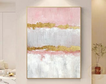 Pink Abstract Painting Pink Minimalist Painting Gold Texture Art Large Pink Painting Pink Modern Painting Gray Canvas Art White Oil Painting