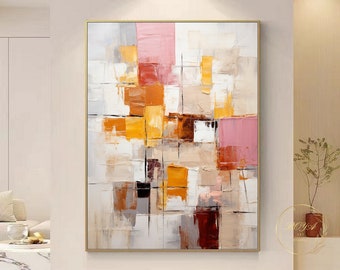 Original Beige Abstract Painting Large Pink Abstract Art Yellow Textured Painting Orange 3D Textured Art Modern Wall Art Yellow Oil Painting